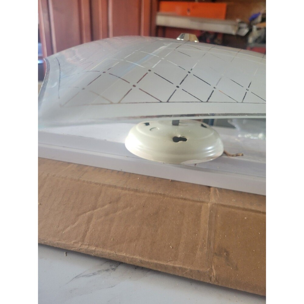 Vtg MCM Square Glass Diamond pattern Ceiling Light Cover Shade Fixture  12”x12 - Picture 8 of 13
